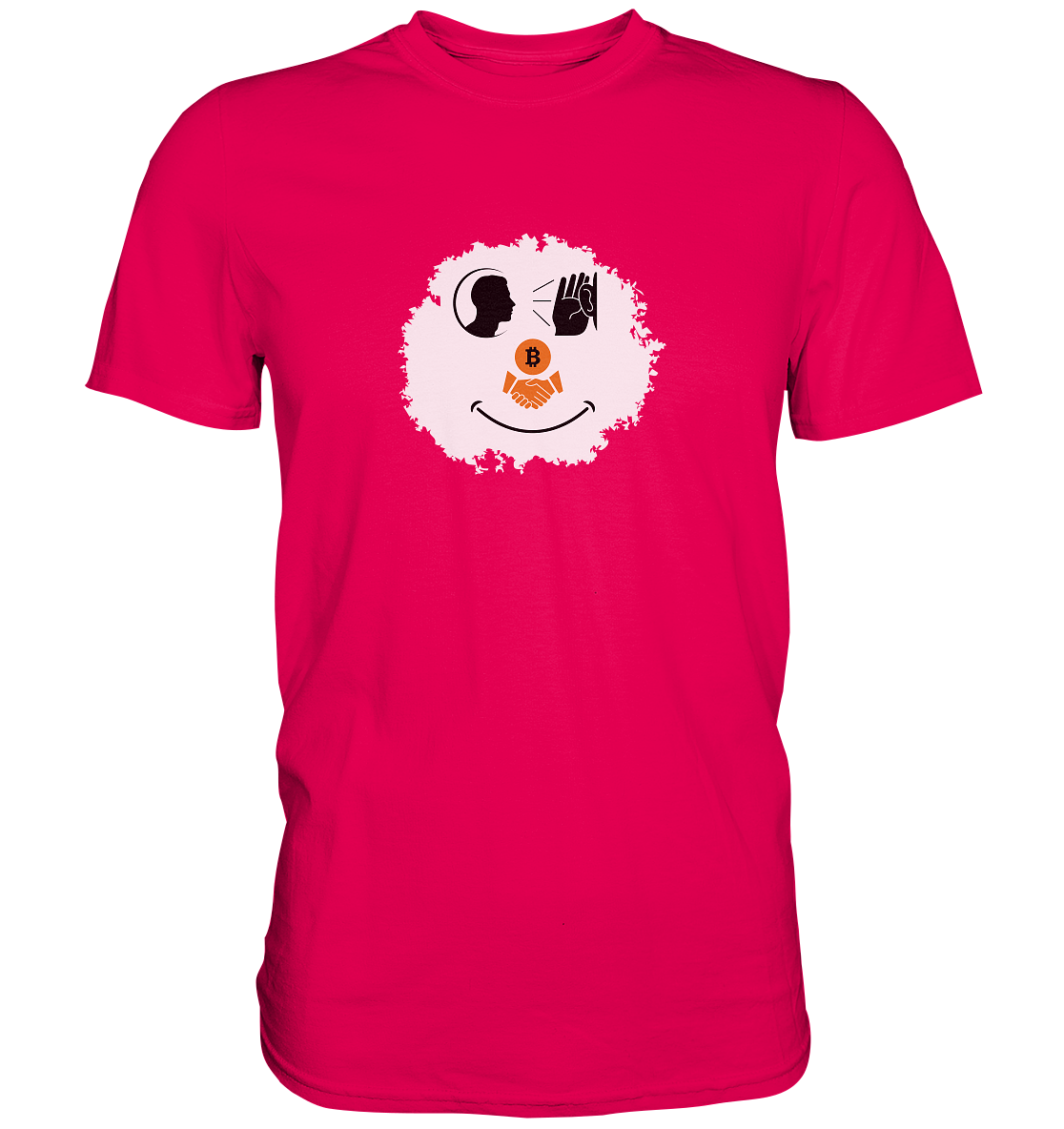 Smiley listen to Bitcoin handshake - (Ladies Collection 21% Rabatt bis zum Halving 2024)  - Premium Shirt
