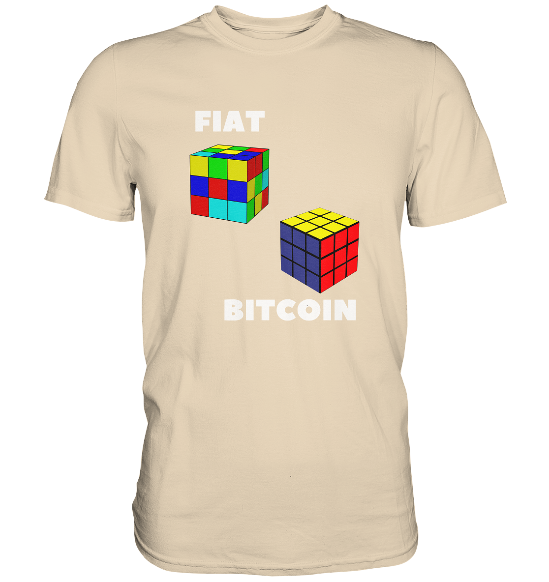 FIAT Cube & BITCOIN Cube - weisse Schrift, gerade (Ladies Collection 21% Rabatt bis zum Halving 2024) - Premium Shirt