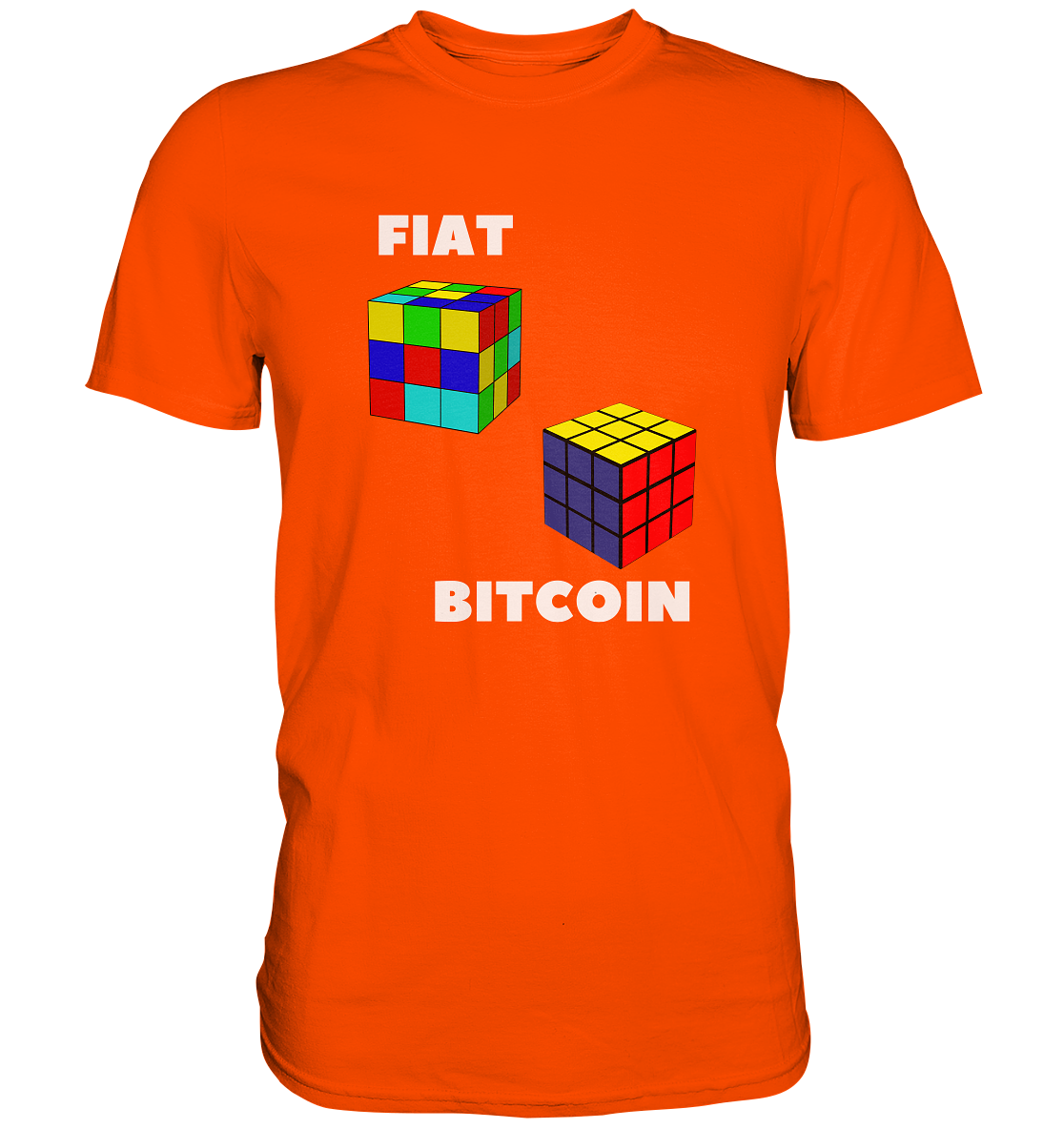 FIAT Cube & BITCOIN Cube - weisse Schrift, gerade (Ladies Collection 21% Rabatt bis zum Halving 2024) - Premium Shirt