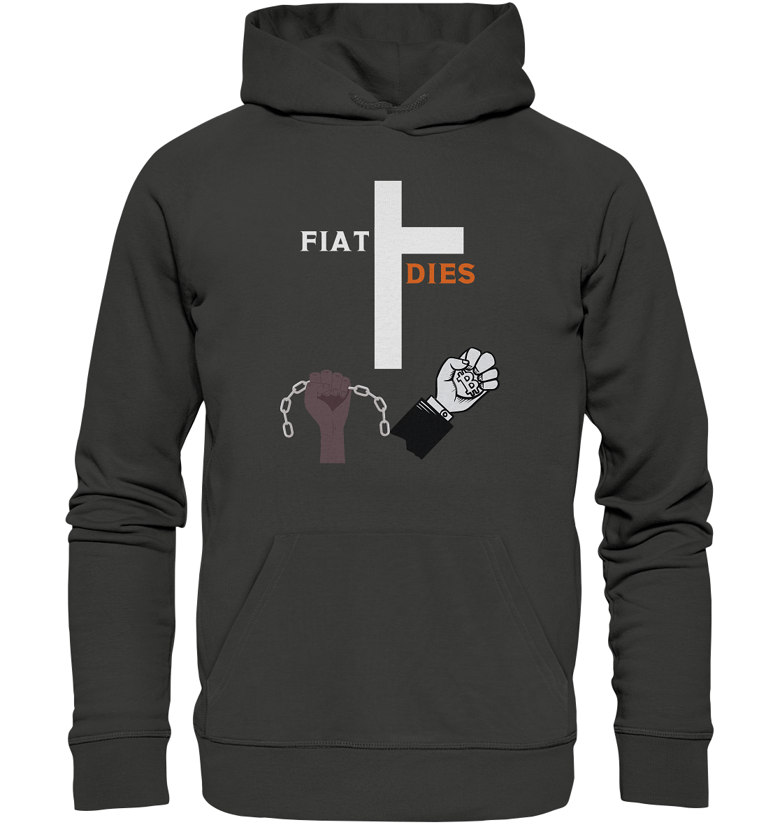 FIAT DIES (Kreuz + gesprengte Ketten & Hand mit Bitcoin) - Premium Unisex Hoodie