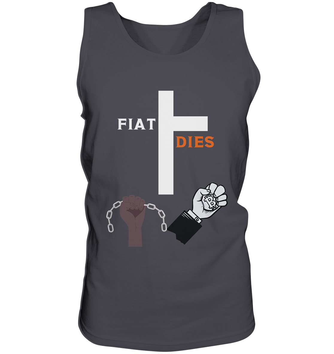 FIAT DIES (Kreuz + gesprengte Ketten & Hand mit Bitcoin) - Tank-Top