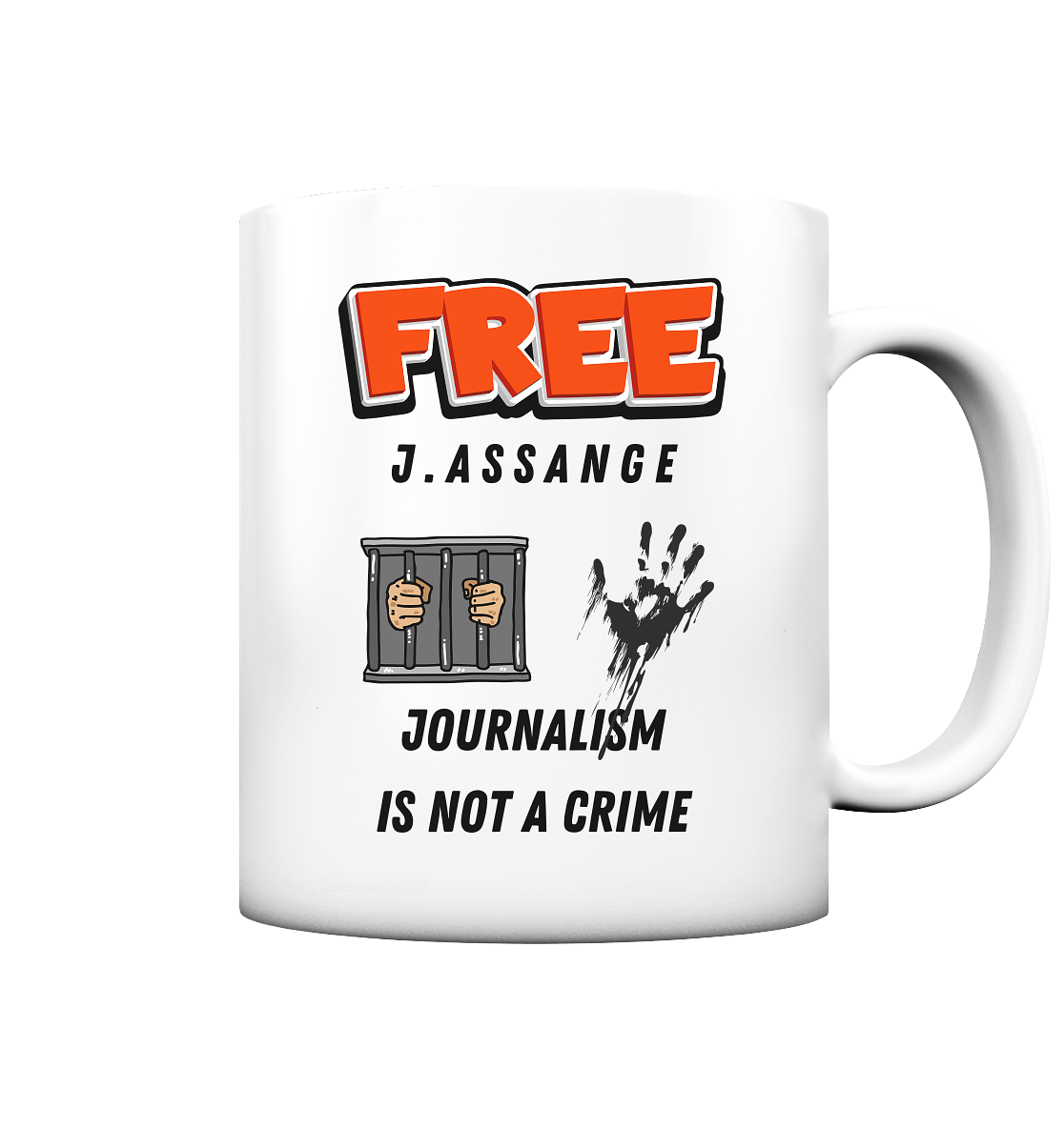 FREE ASSANGE  - JOURNALISM IS NOT A CRIME (2 Grafiken, jail & hand) - Tasse matt