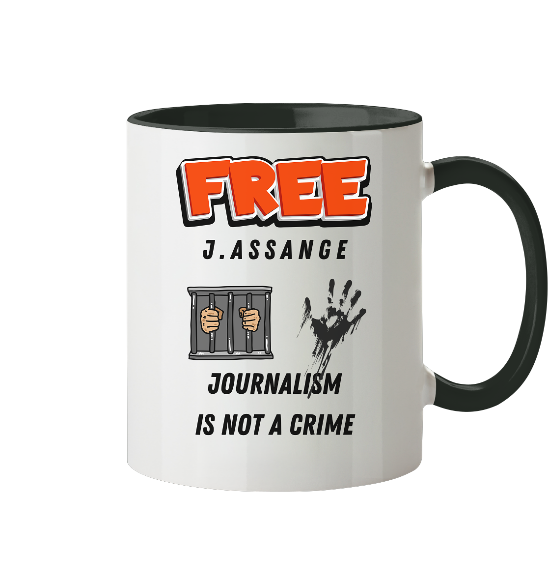 FREE ASSANGE  - JOURNALISM IS NOT A CRIME (2 Grafiken, jail & hand) - Tasse zweifarbig