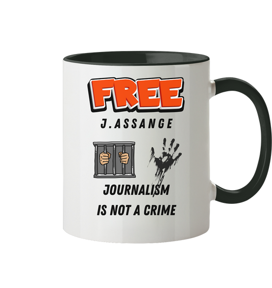 FREE ASSANGE  - JOURNALISM IS NOT A CRIME (2 Grafiken, jail & hand) - Tasse zweifarbig