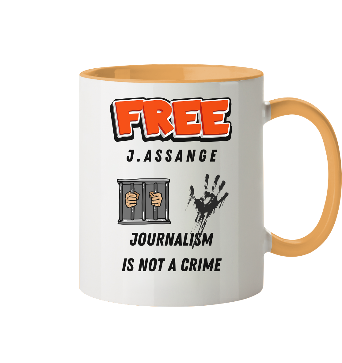 FREE ASSANGE  - JOURNALISM IS NOT A CRIME (2 Grafiken, jail & hand) - Tasse zweifarbig