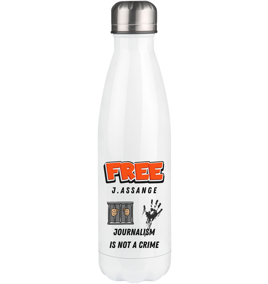 FREE ASSANGE  - JOURNALISM IS NOT A CRIME (2 Grafiken, jail & hand) - Thermoflasche 500ml