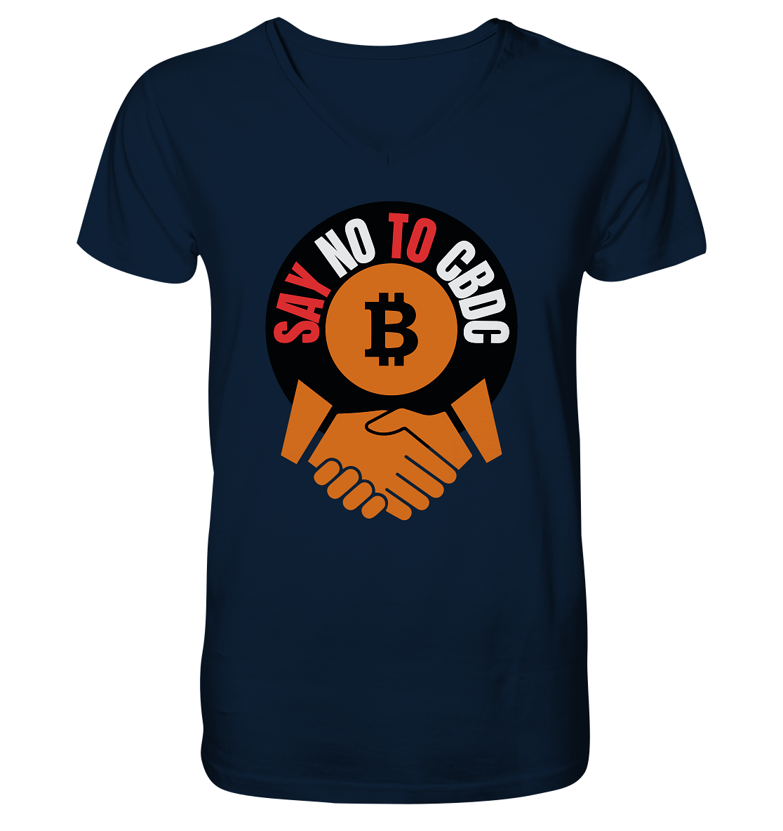 SAY NO TO CBDC - (Var. rund, gebogen BTC handshake) - V-Neck Shirt