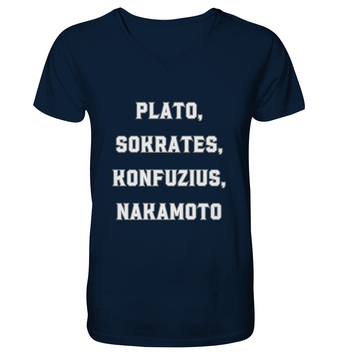 PLATO, SOKRATES, KONFUZIUS, NAKAMOTO  - V-Neck Shirt