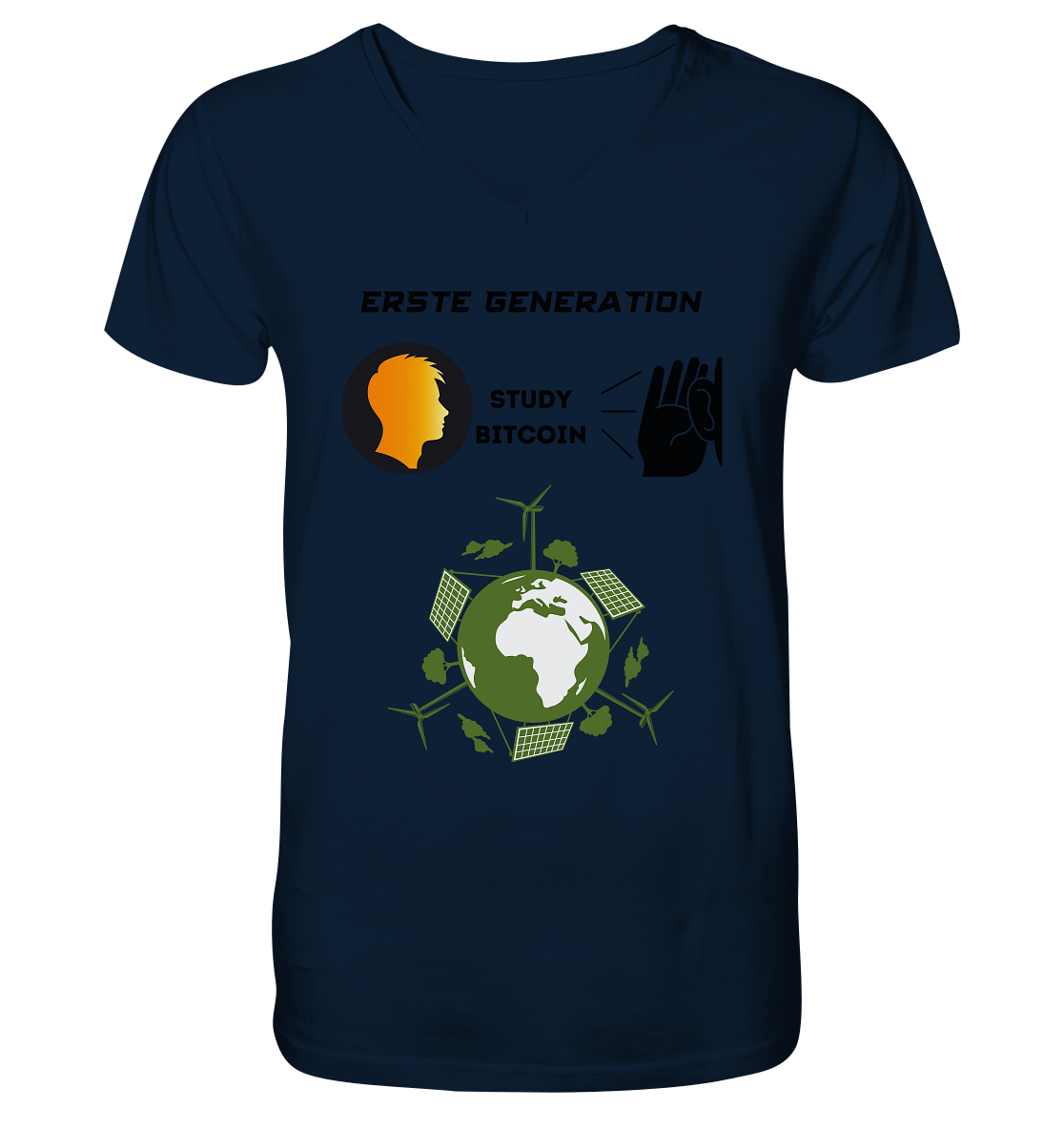 ERSTE (Bitcoin) GENERATION - STUDY BITCOIN - (green Energy Grafik) - V-Neck Shirt
