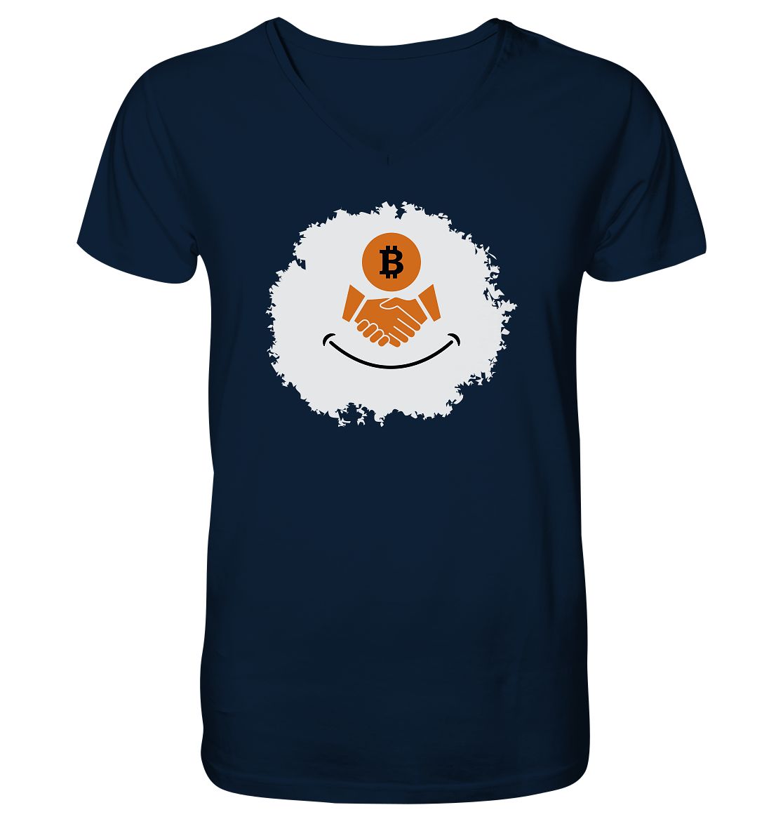 Bitcoin handshake Smiley - V-Neck Shirt