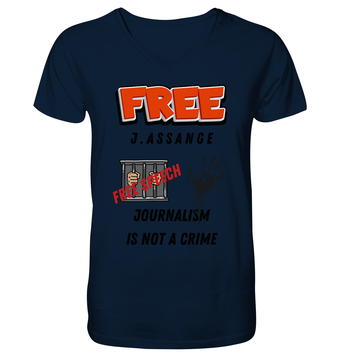 FREE J.ASSANGE - JOURNALISM IS NOT A CRIME, FREE SPEECH (2 GRAFIKEN)  - V-Neck Shirt