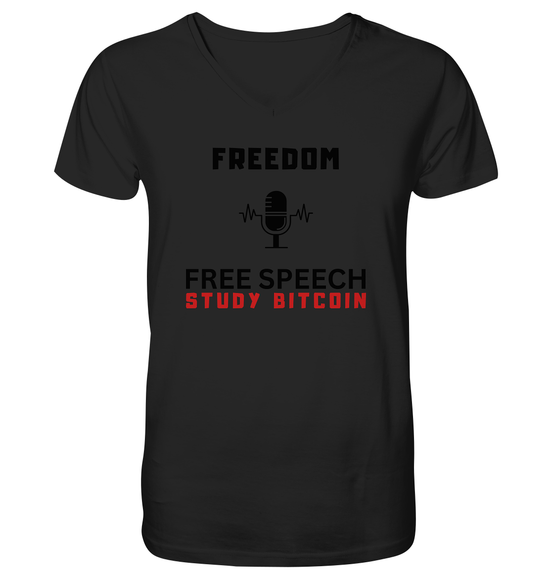 FREEDOM (Mikrofon) FREE SPEECH, STUDY BITCOIN  - V-Neck Shirt