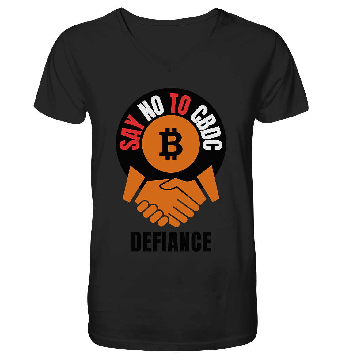 SAY NO TO CBDC - DEFIANCE (Var. rund + BTC handshake) - V-Neck Shirt
