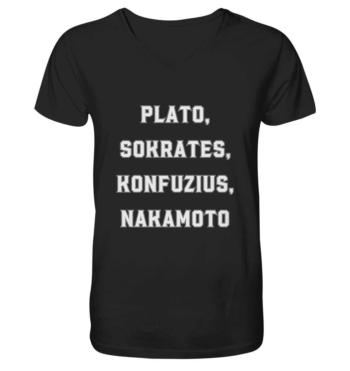 PLATO, SOKRATES, KONFUZIUS, NAKAMOTO  - V-Neck Shirt