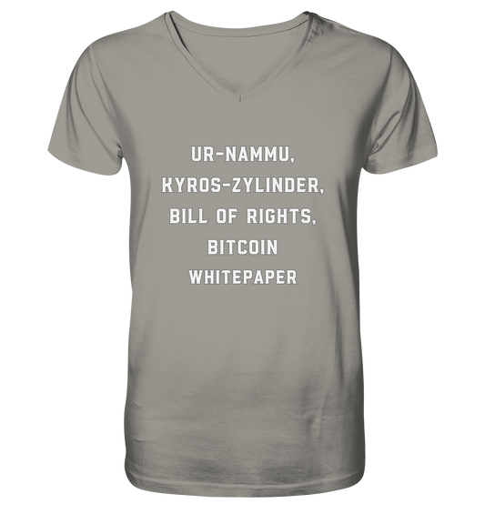 UR-NAMMU, KYROS-ZYLINDER, BILL OF RIGHTS, BITCOIN WHITEPAPER - V-Neck Shirt