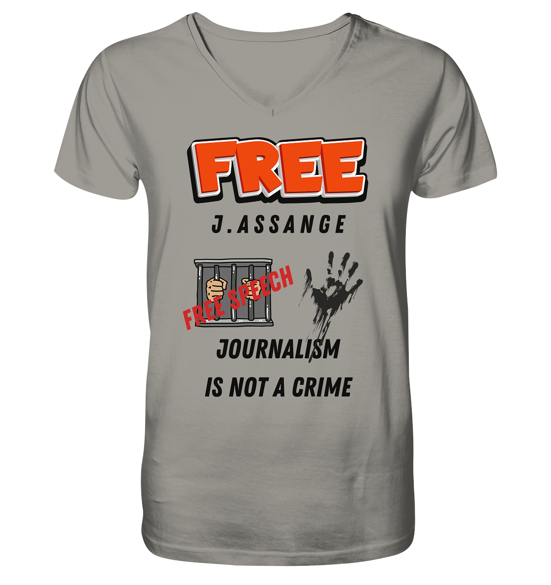 FREE J.ASSANGE - JOURNALISM IS NOT A CRIME, FREE SPEECH (2 GRAFIKEN)  - V-Neck Shirt