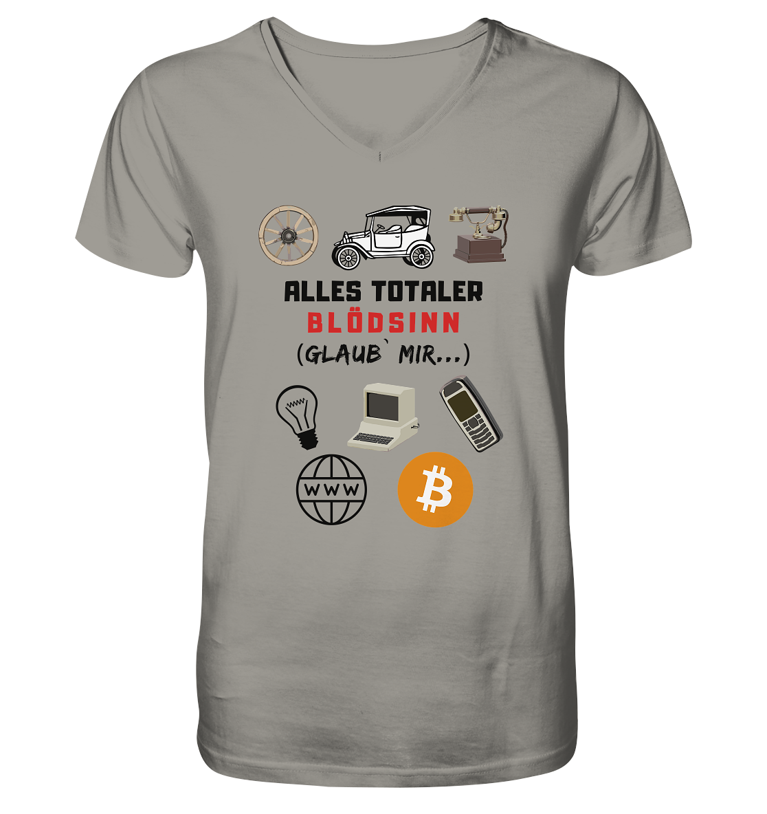 ALLES TOTALER BLÖDSINN (Glaub` mir...) -(Signalwort ROT, Grafiken, BTC Symbol)  - V-Neck Shirt