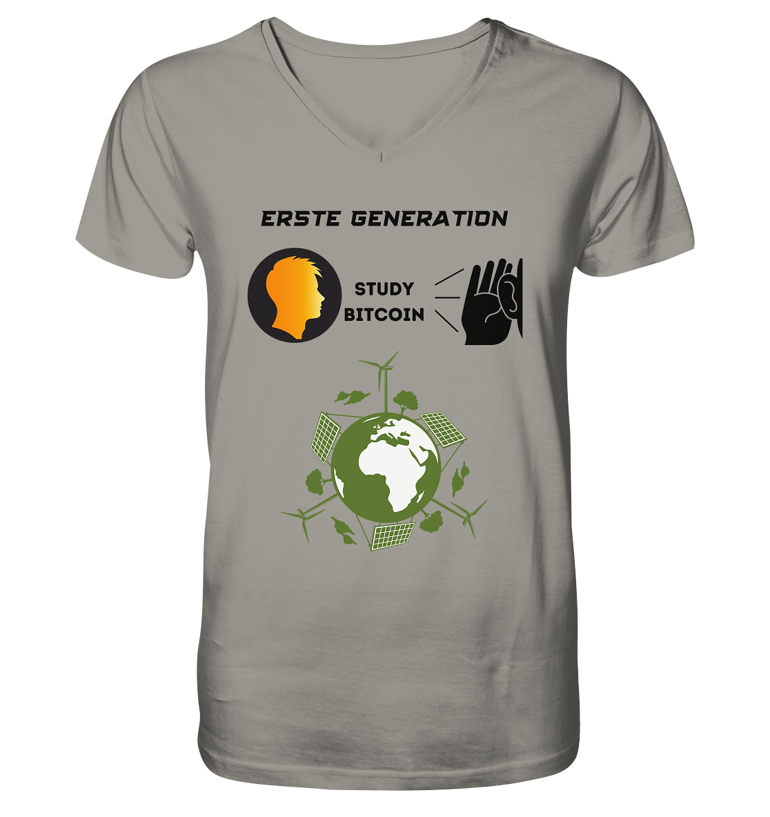 ERSTE (Bitcoin) GENERATION - STUDY BITCOIN - (green Energy Grafik) - V-Neck Shirt