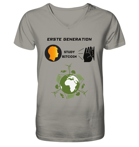 ERSTE (Bitcoin) GENERATION - STUDY BITCOIN - (green Energy Grafik) - V-Neck Shirt