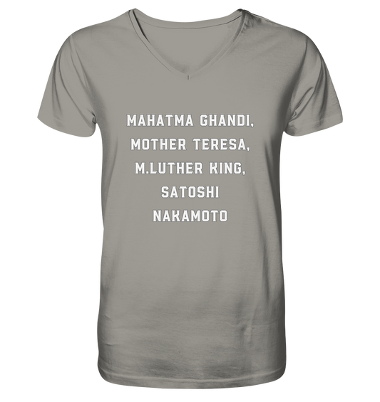 Mahatma Ghandi, Mother Theresa, M. Luther King, Satoshi Nakamoto - V-Neck Shirt