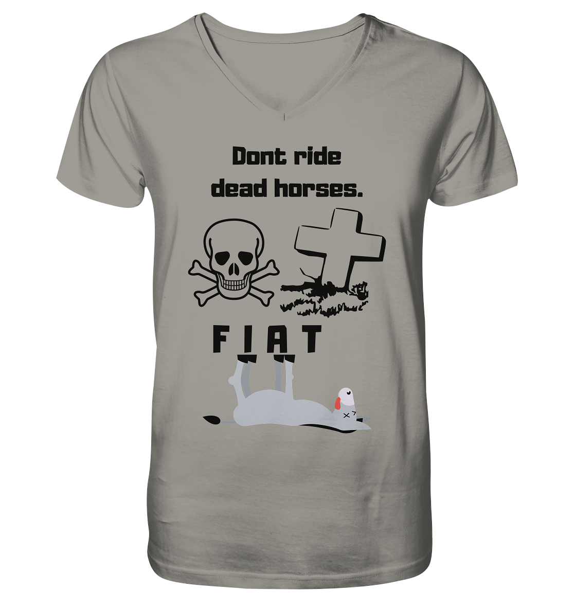 DON`T RIDE DEAD HORSES - FIAT (Grabstein, Totenkopf, Esel)  - V-Neck Shirt