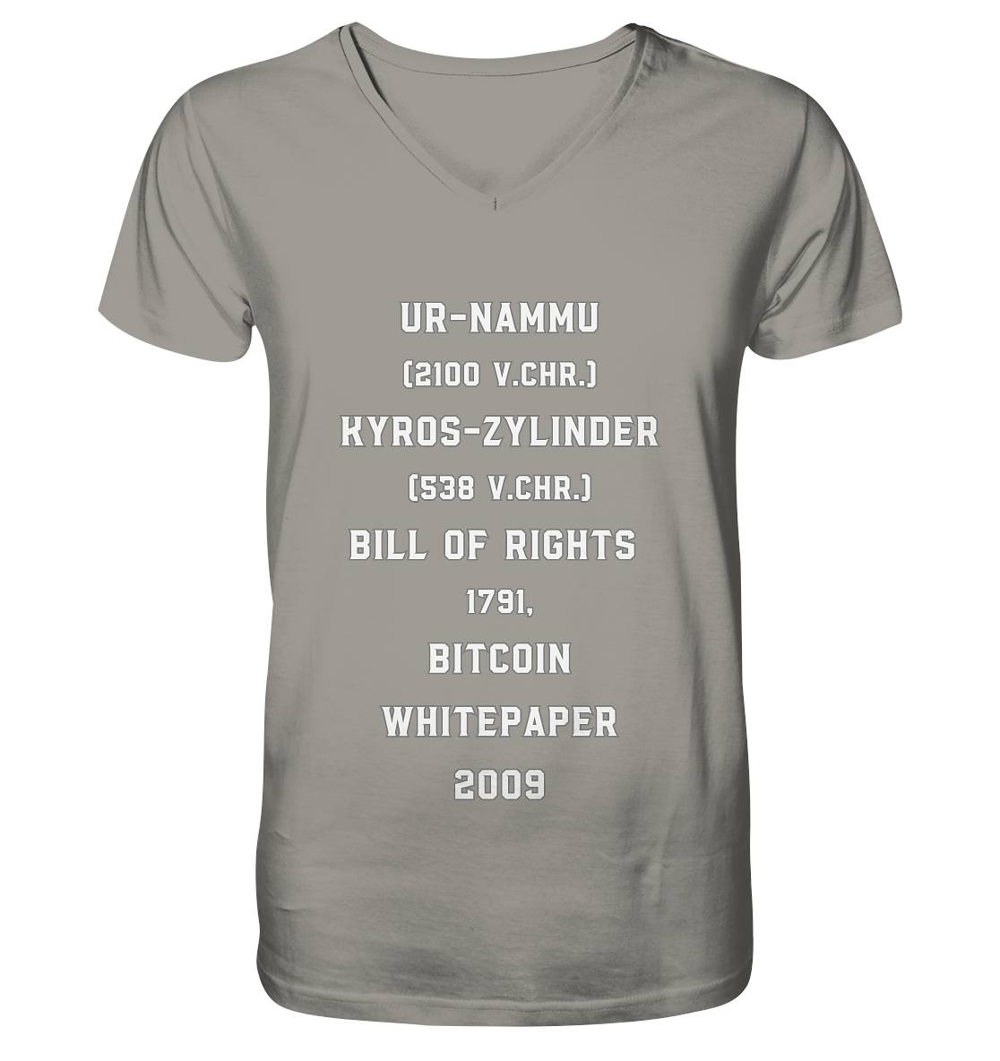 UR-NAMMU, KYROS-ZYLINDER, BILL OF RIGHTS, BITCOIN WHITEPAPER - V-Neck Shirt