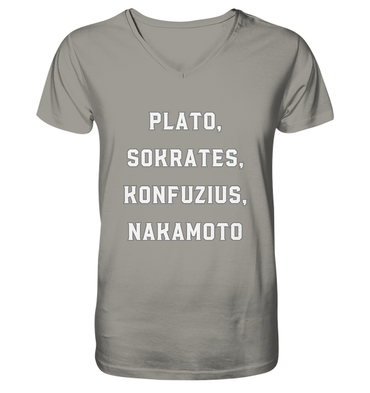 PLATO, SOKRATES, KONFUZIUS, NAKAMOTO  - V-Neck Shirt