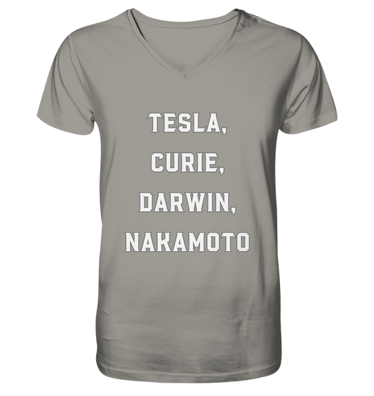 TESLA, CURIE, DARWIN, NAKAMOTO  - V-Neck Shirt