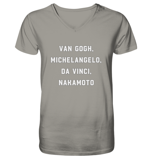 van Gogh, Michelangelo, da Vinci, Nakamoto - V-Neck Shirt