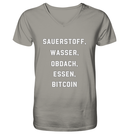SAUERSTOFF, WASSER, OBDACH, ESSEN, BITCOIN - V-Neck Shirt