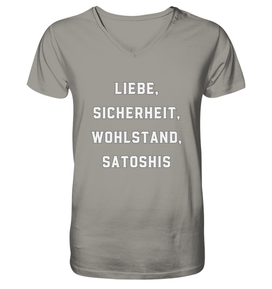 LIEBE, SICHERHEIT, WOHLSTAND, SATOSHIS - V-Neck Shirt