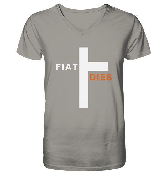 FIAT DIES  (Version: "FIAT" in weiss, "DIES" in orange) - V-Neck Shirt