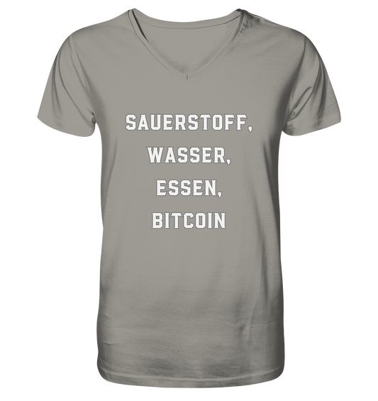 SAUERSTOFF, WASSER, ESSEN, BITCOIN - V-Neck Shirt