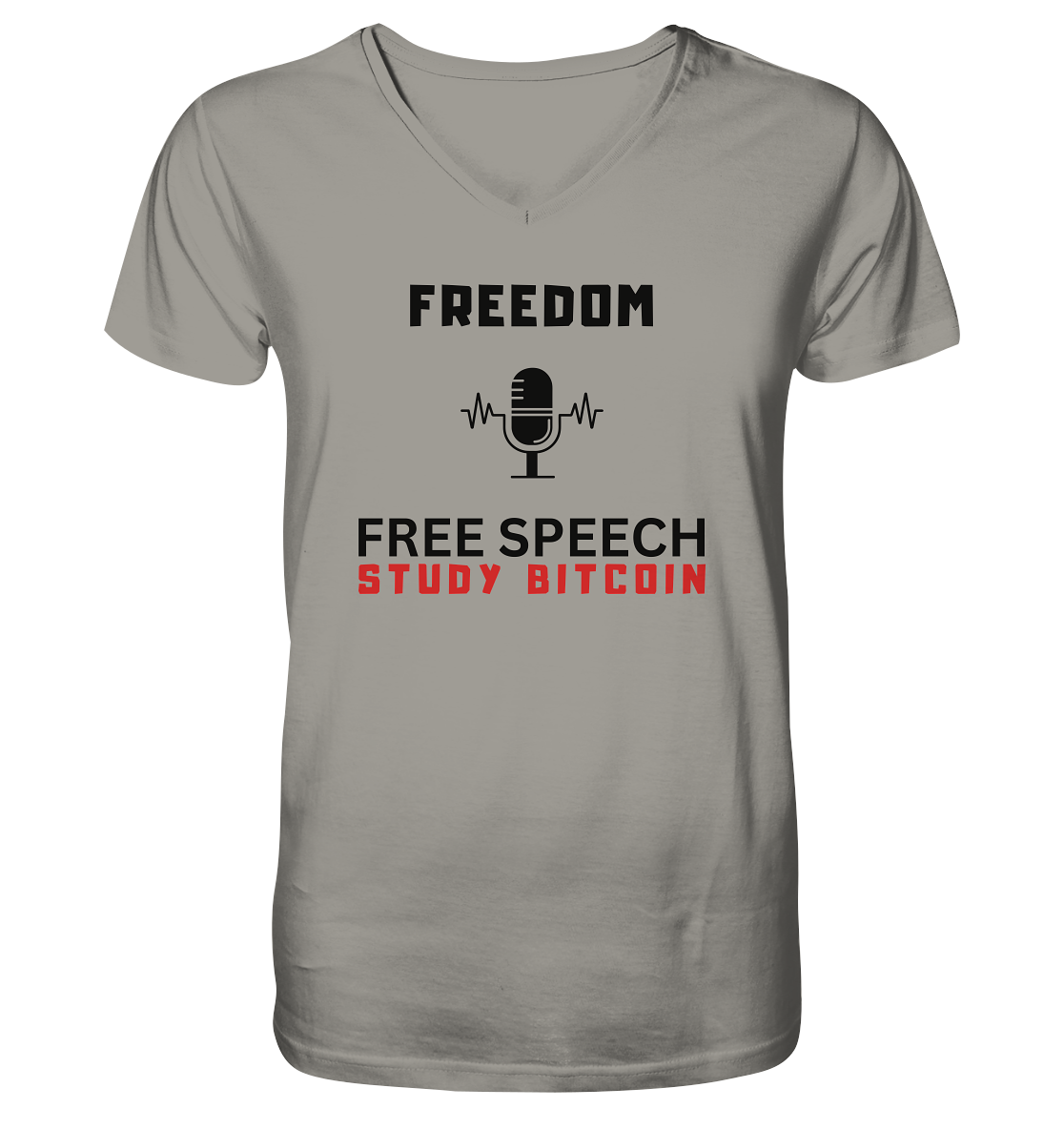 FREEDOM (Mikrofon) FREE SPEECH, STUDY BITCOIN  - V-Neck Shirt