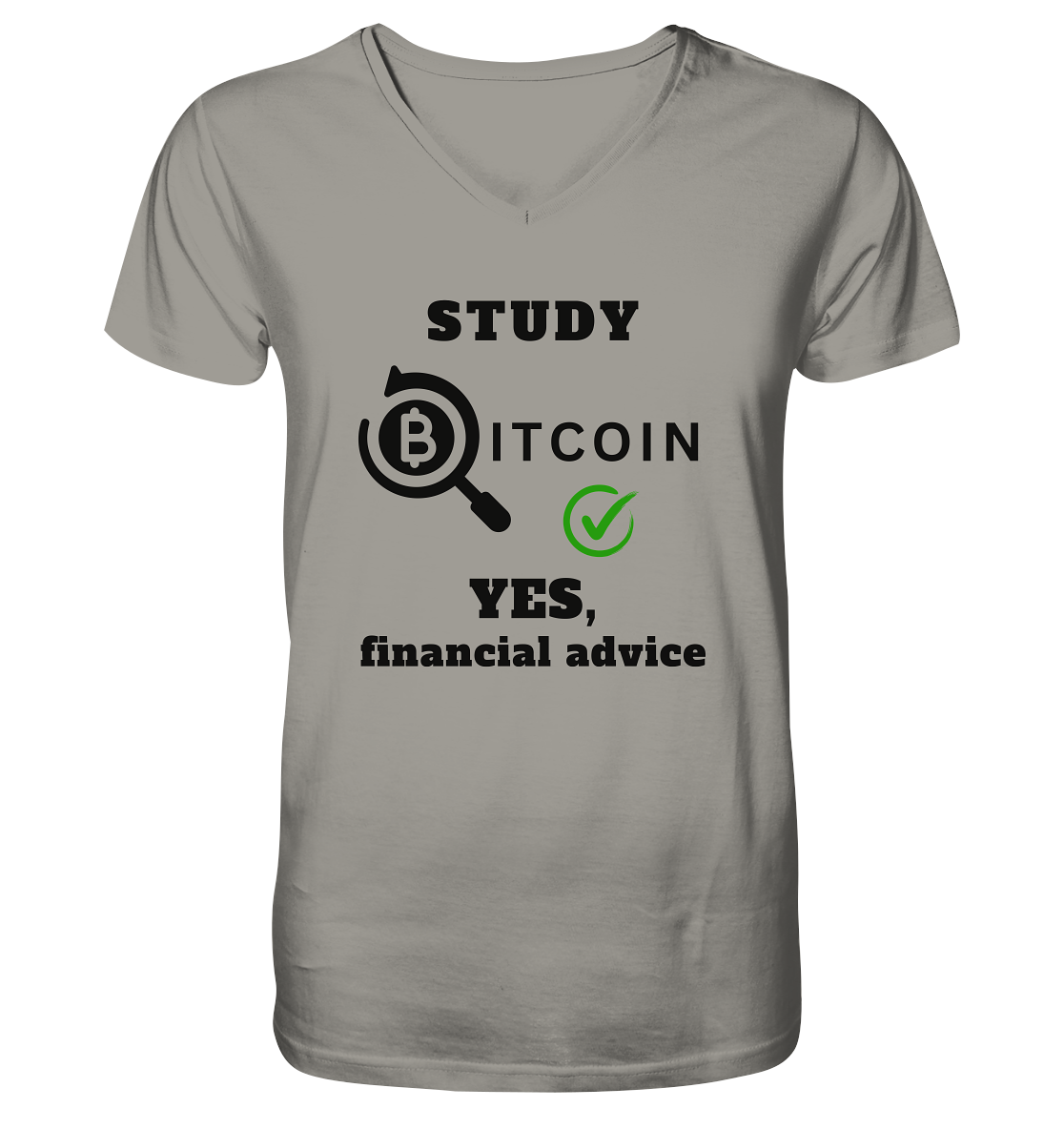 STUDY BITCOIN - YES, financial advice (Version Lupe, grüner Haken) - V-Neck Shirt