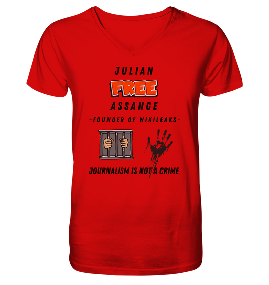 JULIAN FREE ASSANGE (little) - FOUNDER OF WIKILEAKS - JOURNALISM IS NOT A CRIME (2 GRAFIKEN) - V-Neck Shirt