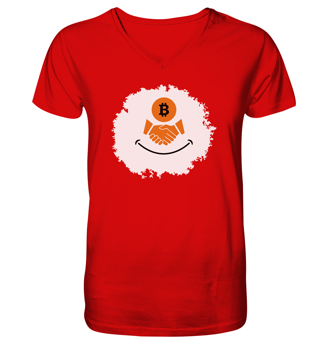 Bitcoin handshake Smiley - V-Neck Shirt
