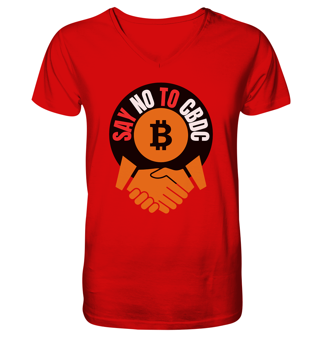 SAY NO TO CBDC - (Var. rund, gebogen BTC handshake) - V-Neck Shirt