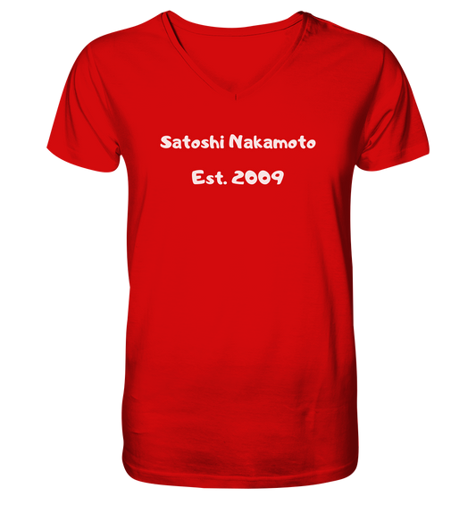 Satoshi Nakamoto Est. 2009 (Signatur pur) - V-Neck Shirt