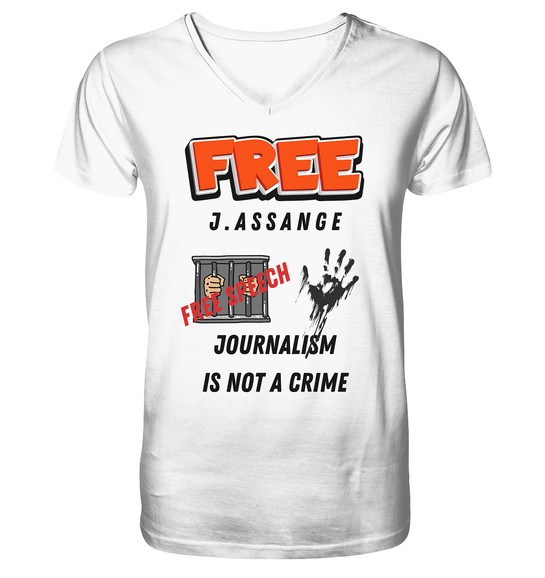 FREE J.ASSANGE - JOURNALISM IS NOT A CRIME, FREE SPEECH (2 GRAFIKEN)  - V-Neck Shirt