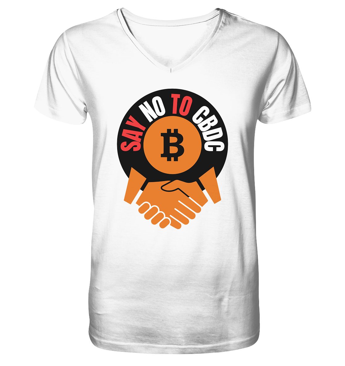 SAY NO TO CBDC - (Var. rund, gebogen BTC handshake) - V-Neck Shirt